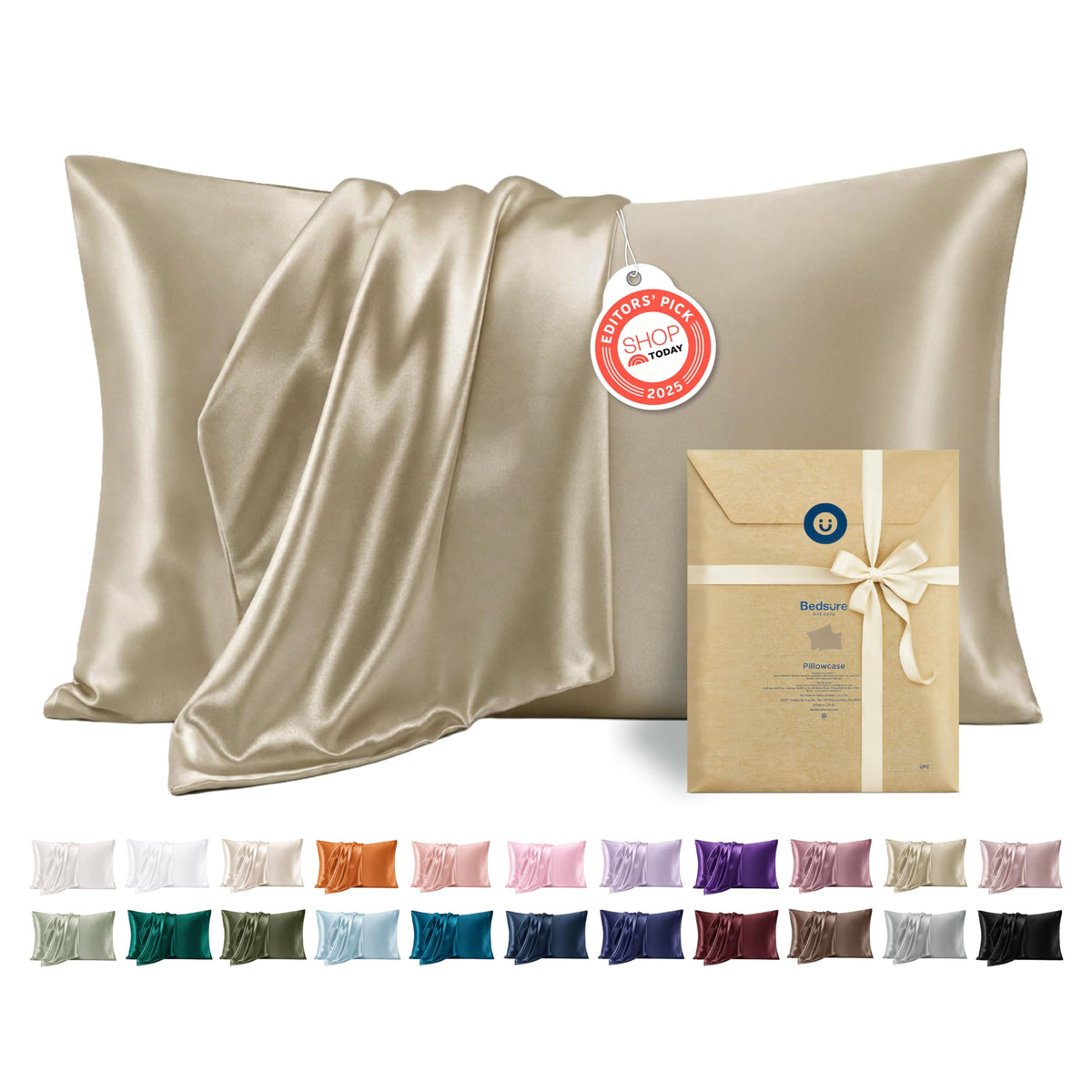 Bedsure Satin Pillowcase Standard Set of 2, Similar to Silk Pillowcase Grey
