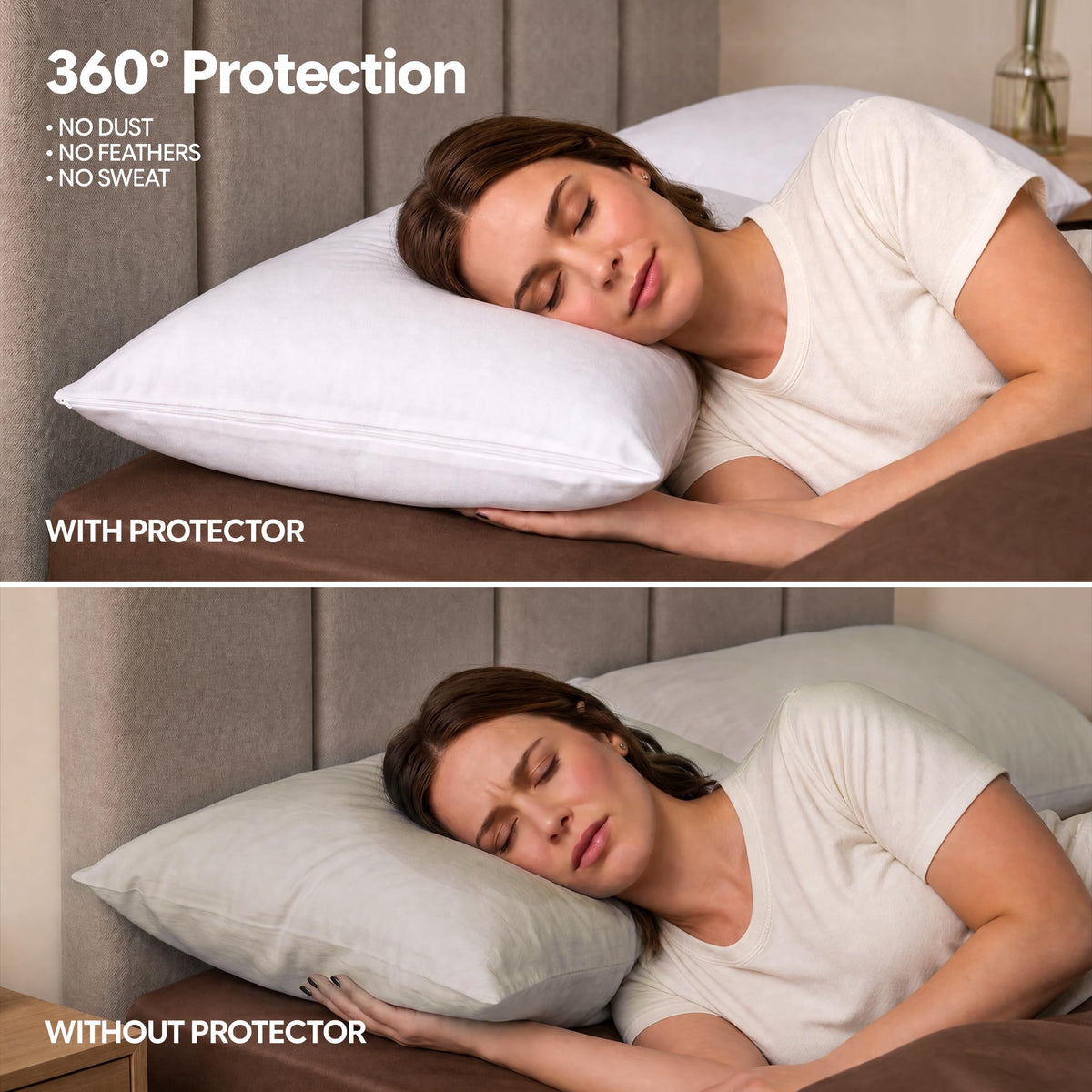 Set of 2 Pillow Protectors with Zipper Standard Size, Pillow Covers