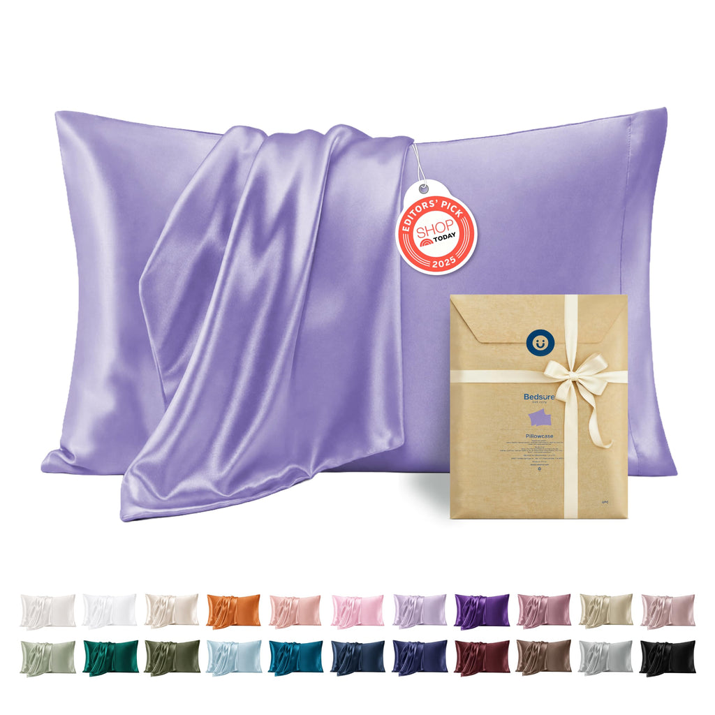 Bedsure Satin Pillowcase Standard Set of 2, Similar to Silk Pillowcase Grey