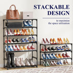 Kitsure Shoe Rack - Non-Woven Shoe Rack Shelf, Shoe Organizer for Closet, Entryway, Garage & Corridor, Stackable Shoe Shelves, 27.5" Wide - 2 Tier, Black