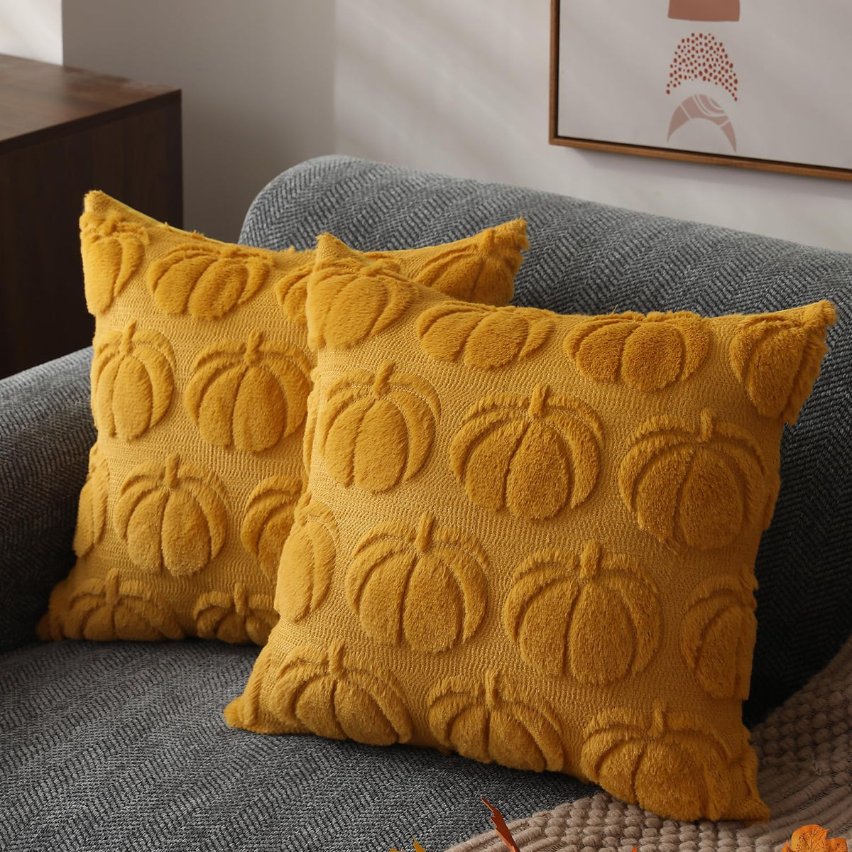DFXSZ Fall Pillow Covers 18x18 2Pcs Beige Brown Pumpkin Fall Decorations