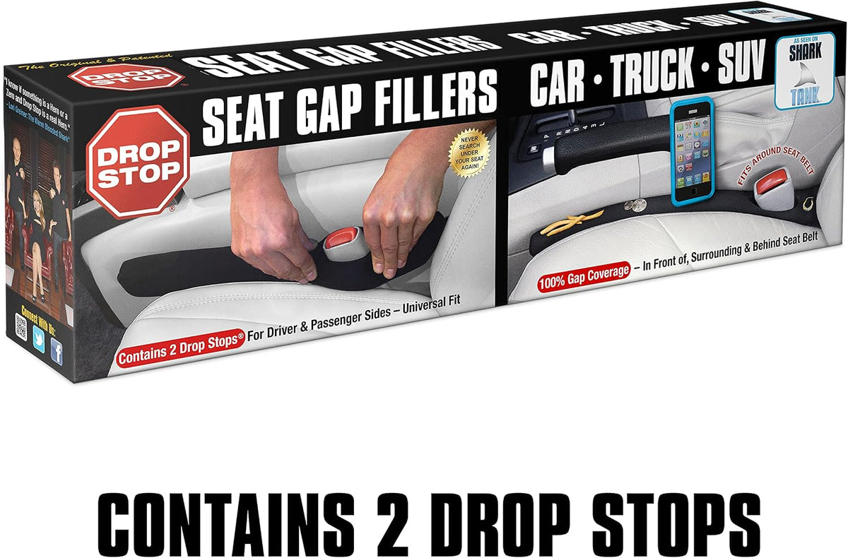 Drop Stop – 2 Original Car Seat Gap Fillers (Shark Tank) + Dash Pad + Light