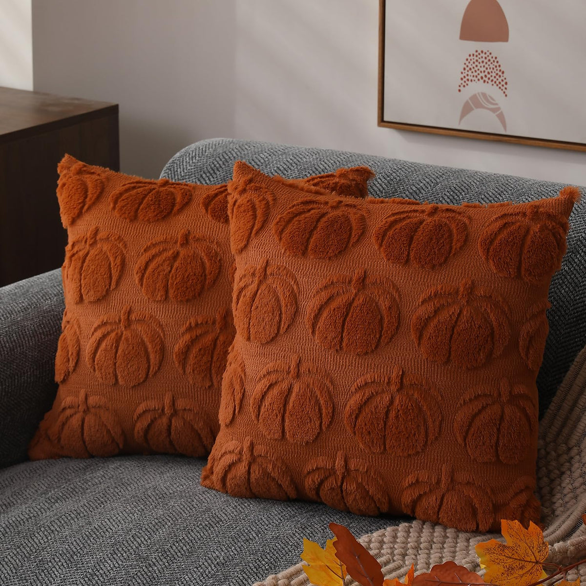 DFXSZ Fall Pillow Covers 18x18 2Pcs Beige Brown Pumpkin Fall Decorations
