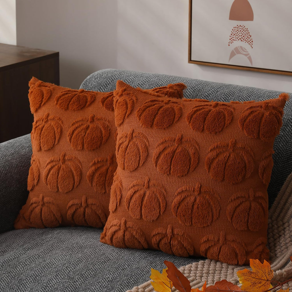 DFXSZ Fall Pillow Covers 18x18 2Pcs Beige Brown Pumpkin Fall Decorations