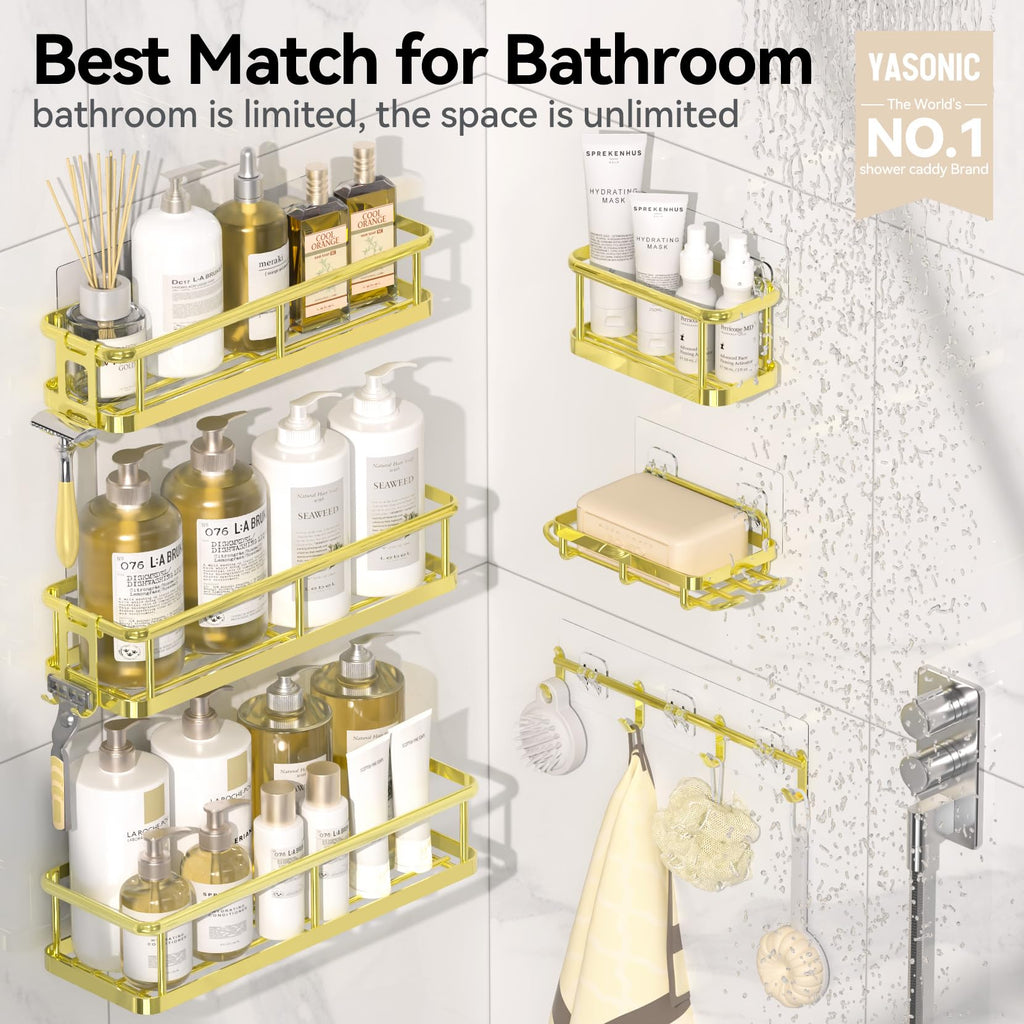 YASONIC Shower Caddy Adhesive, Rustproof Shower Shelves for Inside Shower