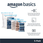 Amazon Basics Vacuum Storage Bags for Clothes, Space Saving Compression Storage Bags with Hand Pump, Heavy Duty, Stackable, Jumbo Size, Clear, 6-Pack