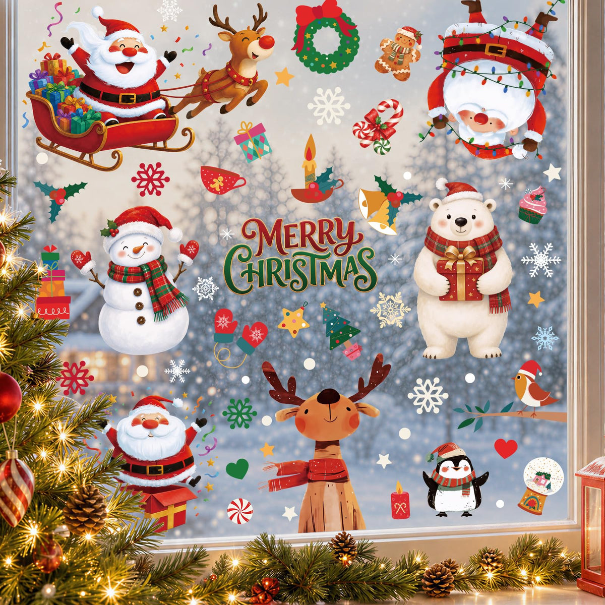 Holiday Window Clings for Home Decorations (Romantic)
