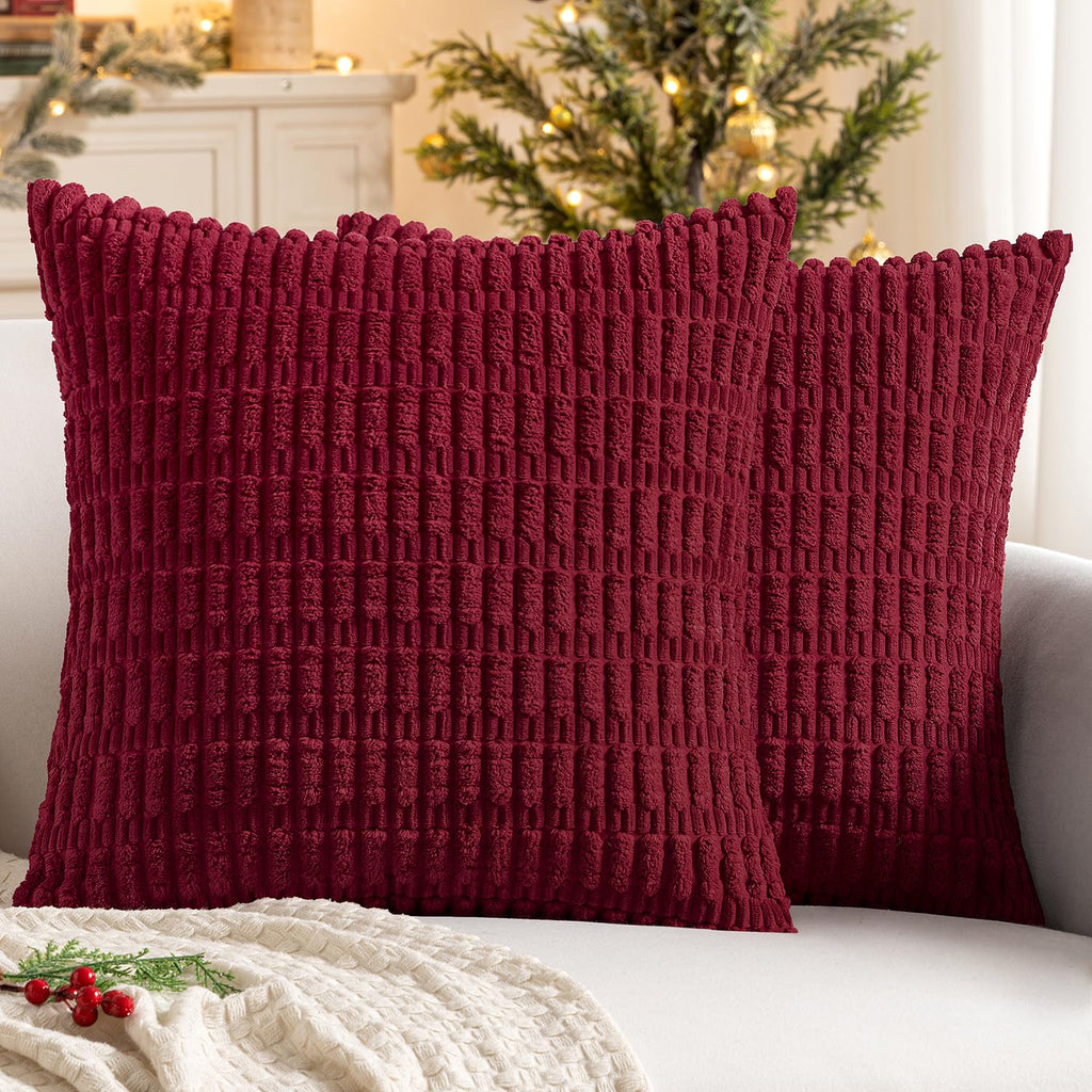 MIULEE Corduroy Decorative Throw Pillow Covers 18x18 Light Brown Pack of 2