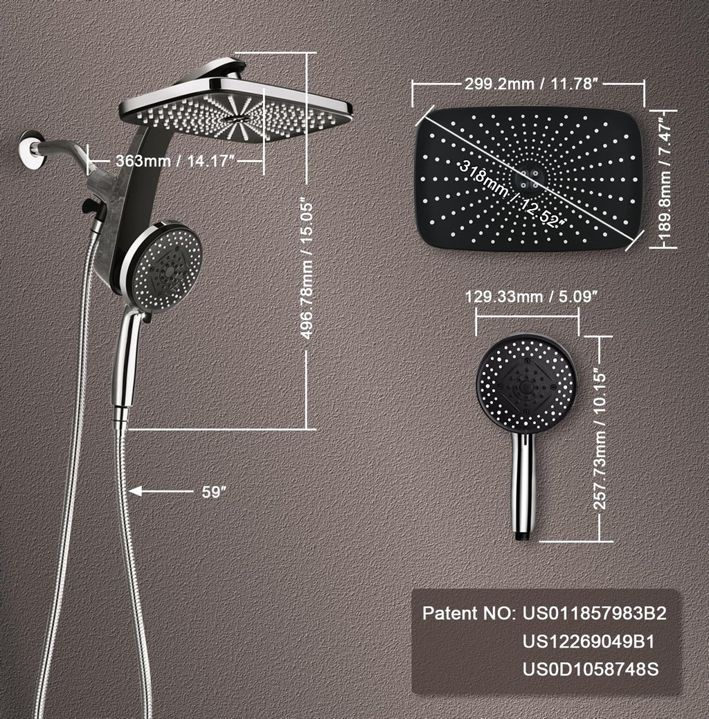 Rain Shower Head with Handheld Showerhead, Chrome 1.8GPM 460311