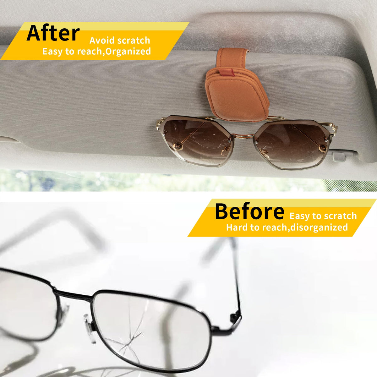Yuoyar Magnetic Leather Sunglasses Holder for Car, 2 Packs (Silver Grey)