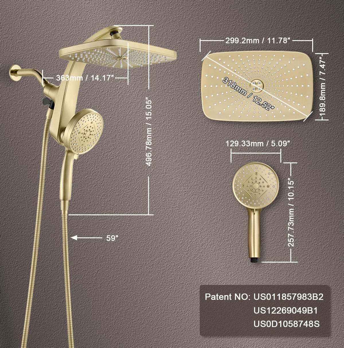 Rain Shower Head with Handheld Showerhead, Chrome 1.8GPM 460311