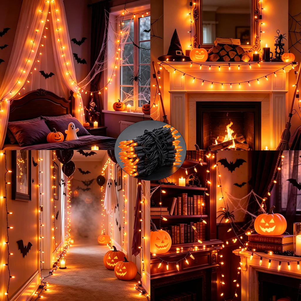 TW SHINE Orange Halloween Lights, 20FT 100 Count Incandescent Mini String Lights, Waterproof Halloween Decorations for Outdoor Indoor Patio Home Party Garden Yard Decor