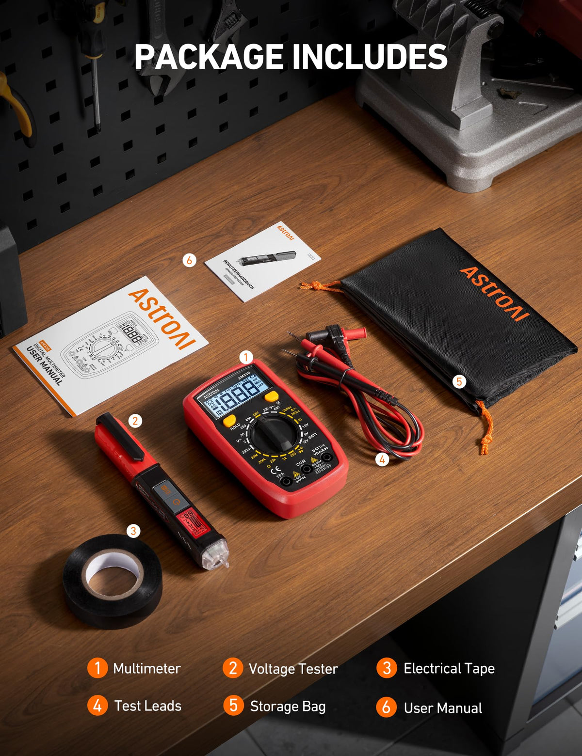AstroAI Digital Multimeter Tester with Capacitance, 2000 Counts DC AC Voltmeter and Ohm Volt Amp Meter; Measures Voltage, Current, Resistance, Capacitance, Continuity and Diode, Orange
