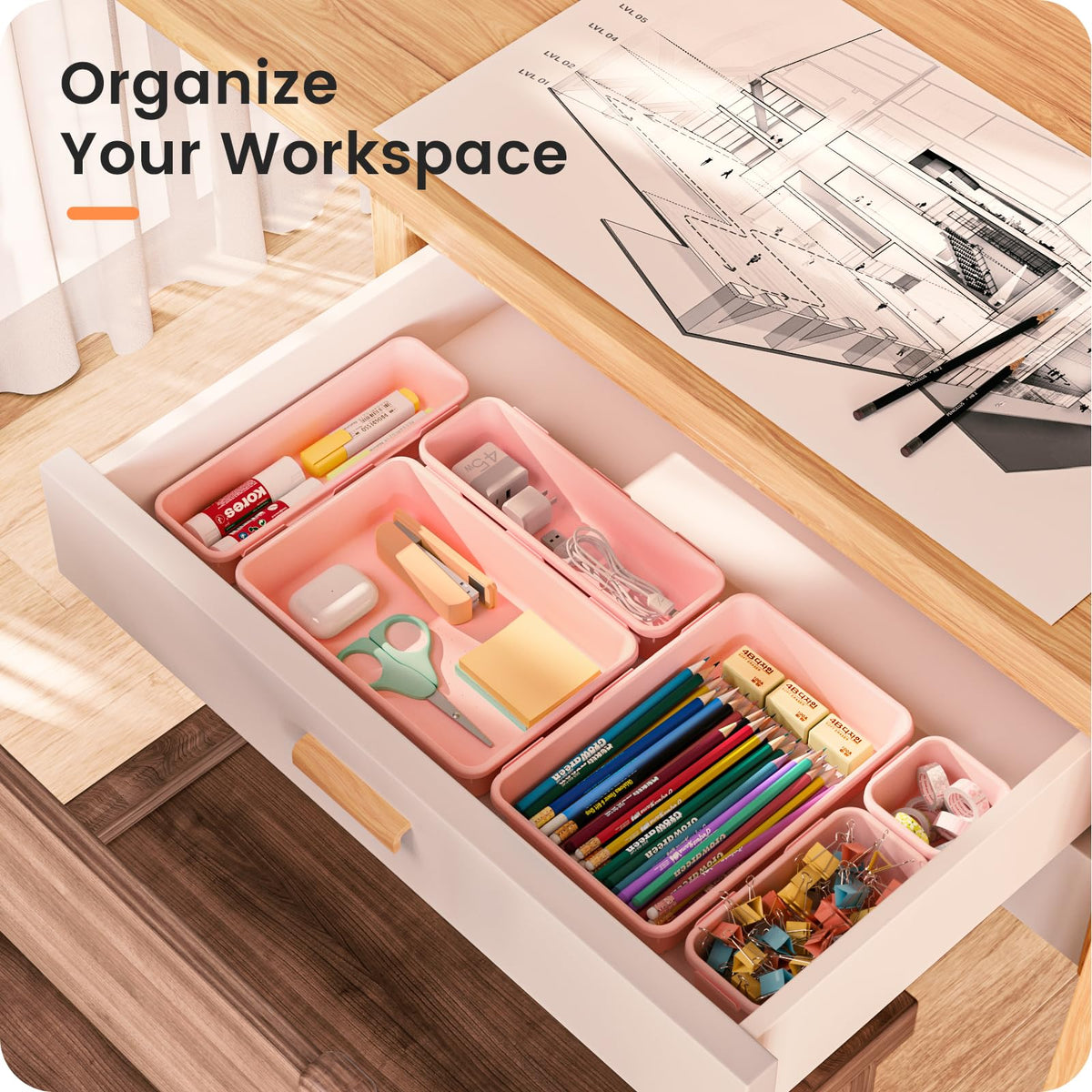 A-LuGei 【Military Grade】 Drawer Organizer for Vanity Bathroom Makeup Desk