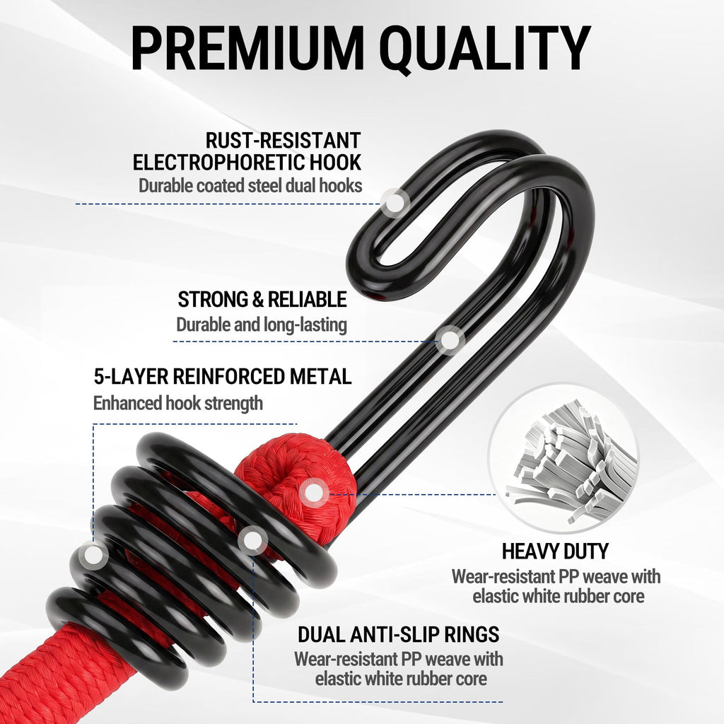 WORKPRO 24" Bungee Cords with Hooks, 4 Pack Heavy Duty Outdoor Bungee Strap