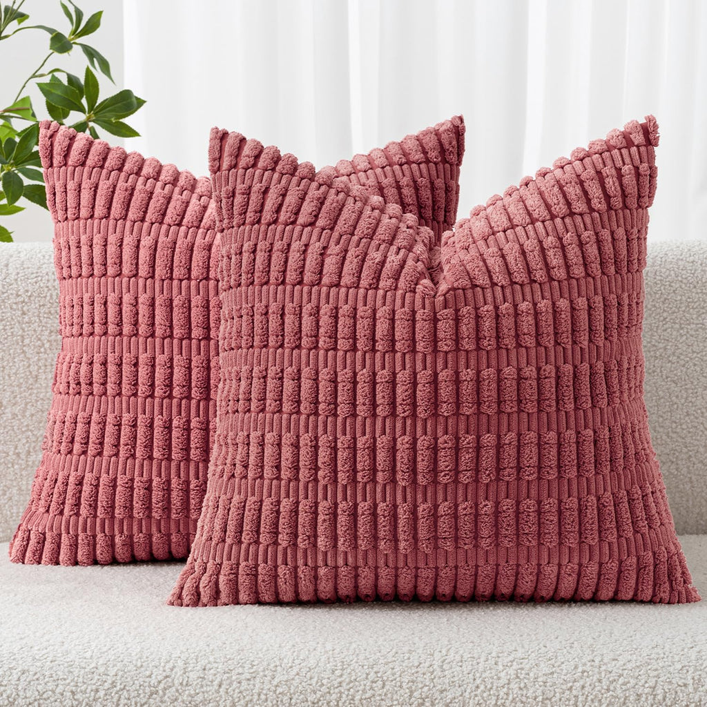 MIULEE Corduroy Decorative Throw Pillow Covers 18x18 Light Brown Pack of 2