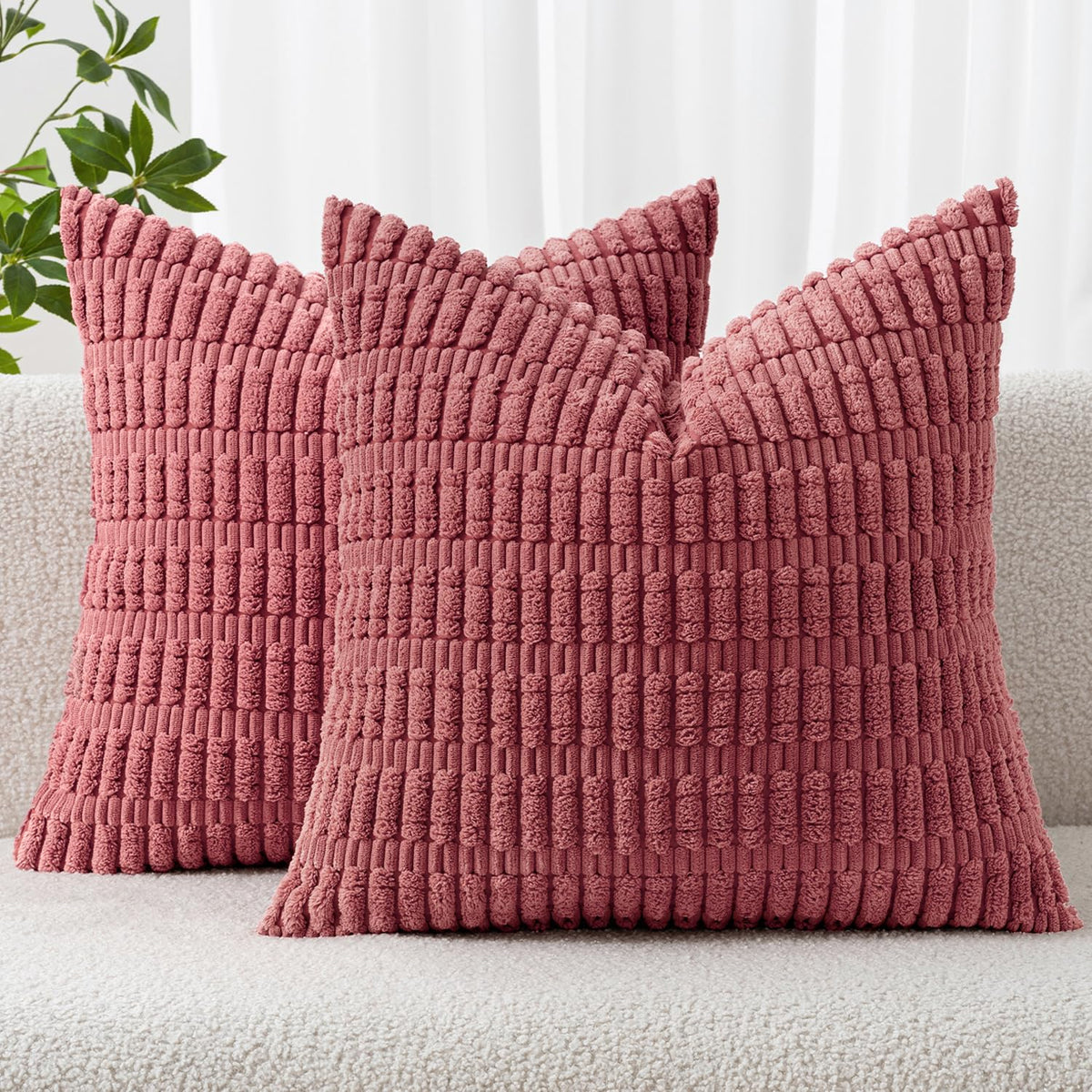 MIULEE Corduroy Decorative Throw Pillow Covers 18x18 Light Brown Pack of 2