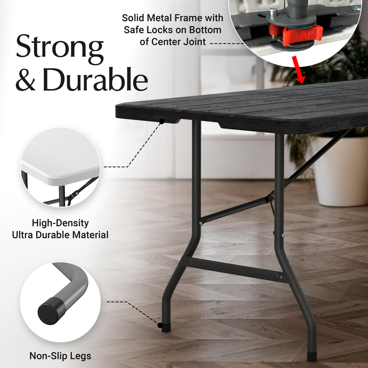 10 PACK of 8 Feet Foldable Table with Built in Handle & Steel Legs | 8 FT Heavy Duty Portable | Perfect for Party, Dining, Wedding, Events, Picnic Indoor, Outdoor, Camping, Temporary - 8 Foot