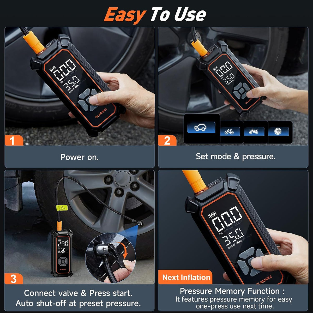 OlarHike Tire Inflator Portable Air Compressor,Dual Power-3*2000mAh &12V DC