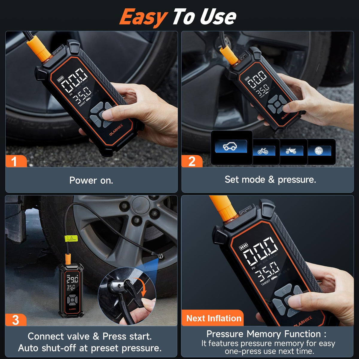 OlarHike Tire Inflator Portable Air Compressor,Dual Power-3*2000mAh &12V DC
