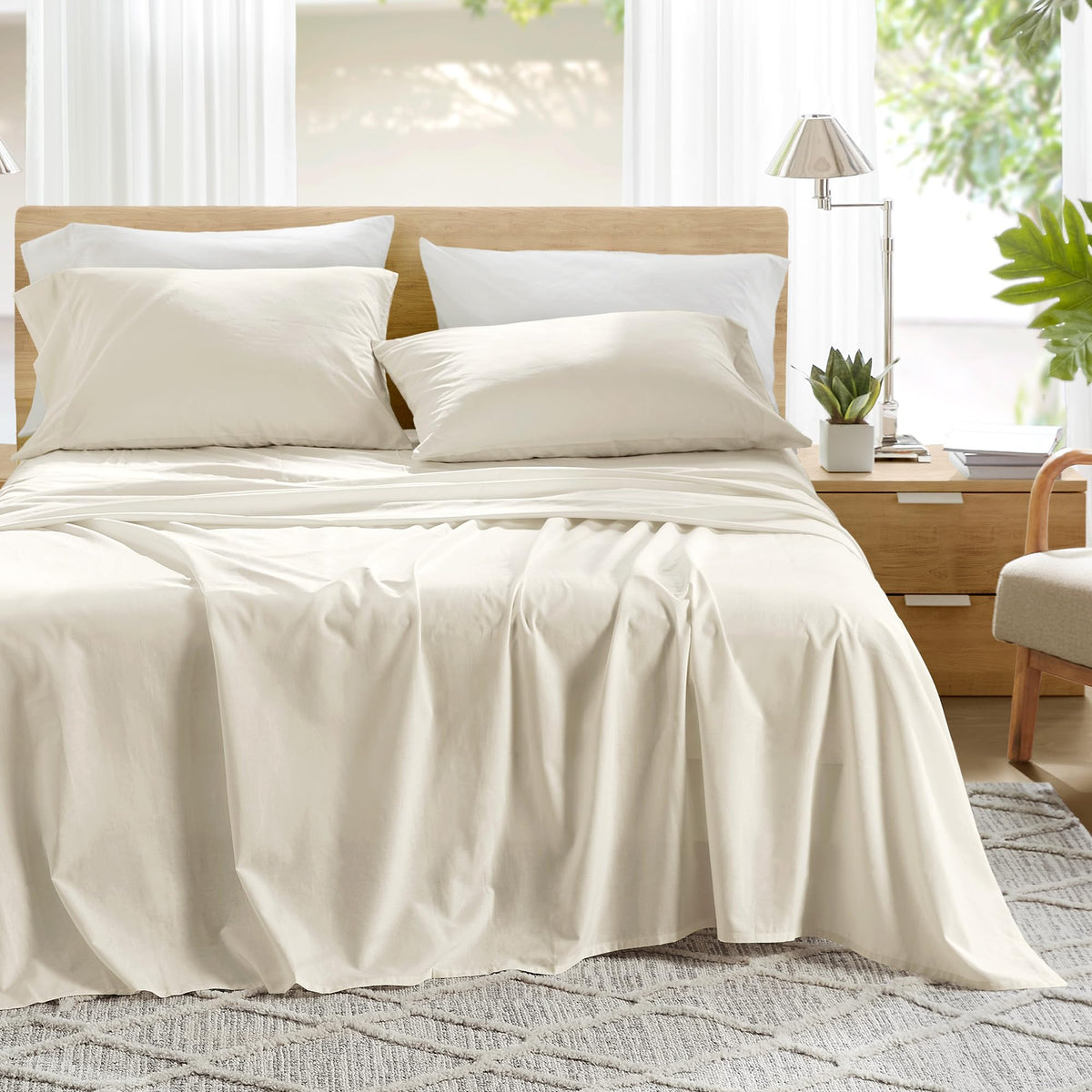 Comfort Spaces 100% Cotton Percale Sheets Twin XL Size 3 Pc, Diamond Sliver