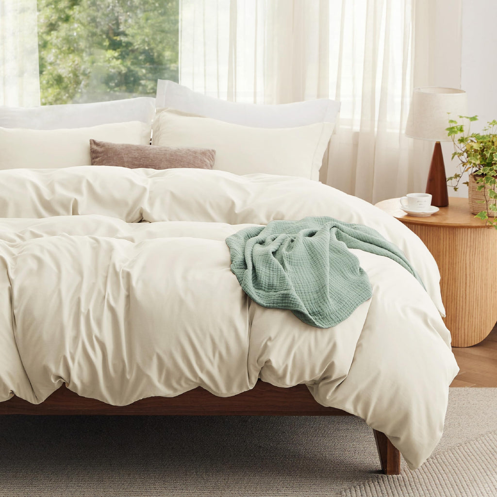 Bedsure Textured Duvet Cover Queen Size - Cotton-Like Polyester Jacquard Duvet Cover Set for All Seasons - 3 Pieces Elevated Textured Dobby Soft Bedding Set, NO Comforter (White, Queen, 90"x 90")