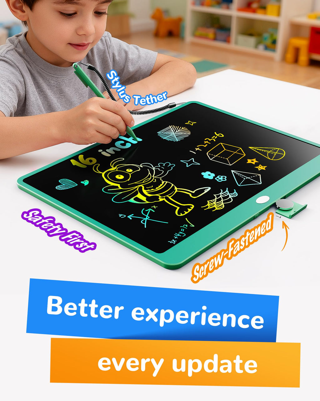 KOKODI LCD Writing Tablet, 12 Inch Colorful Toddler Doodle Board Drawing Tablet, Erasable Reusable Electronic Drawing Pads, Educational and Learning Toy for 3-6 Years Old Boy and Girls(Blue)