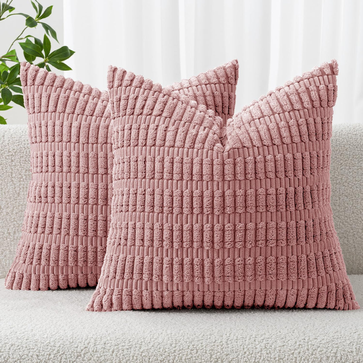 MIULEE Corduroy Decorative Throw Pillow Covers 18x18 Light Brown Pack of 2