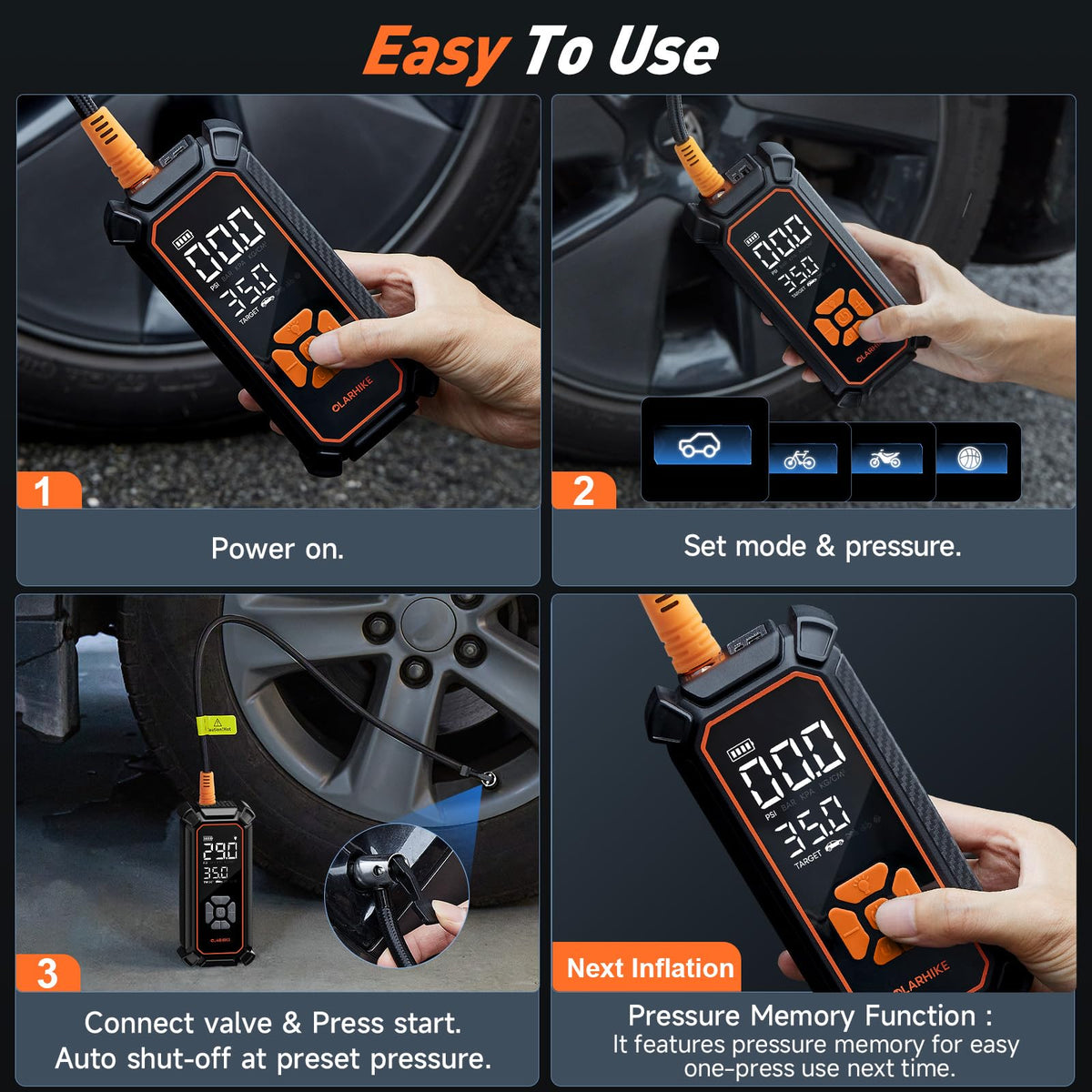 OlarHike Tire Inflator Portable Air Compressor,Dual Power-3*2000mAh &12V DC