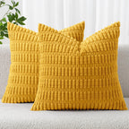 MIULEE Corduroy Decorative Throw Pillow Covers 18x18 Light Brown Pack of 2