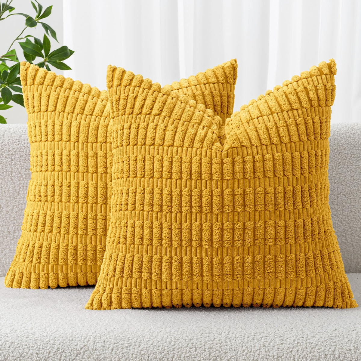 MIULEE Corduroy Decorative Throw Pillow Covers 18x18 Light Brown Pack of 2