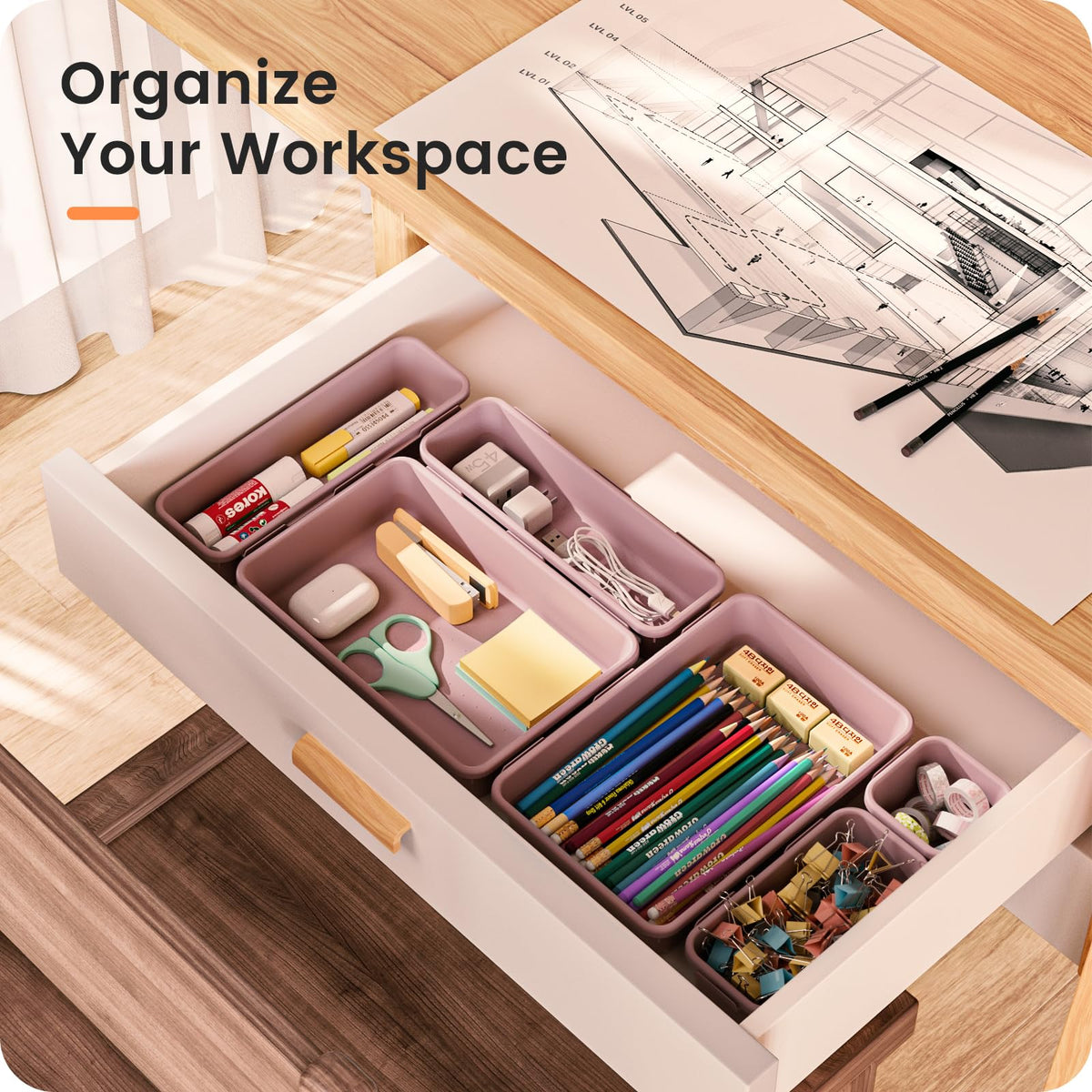 A-LuGei 【Military Grade】 Drawer Organizer for Vanity Bathroom Makeup Desk