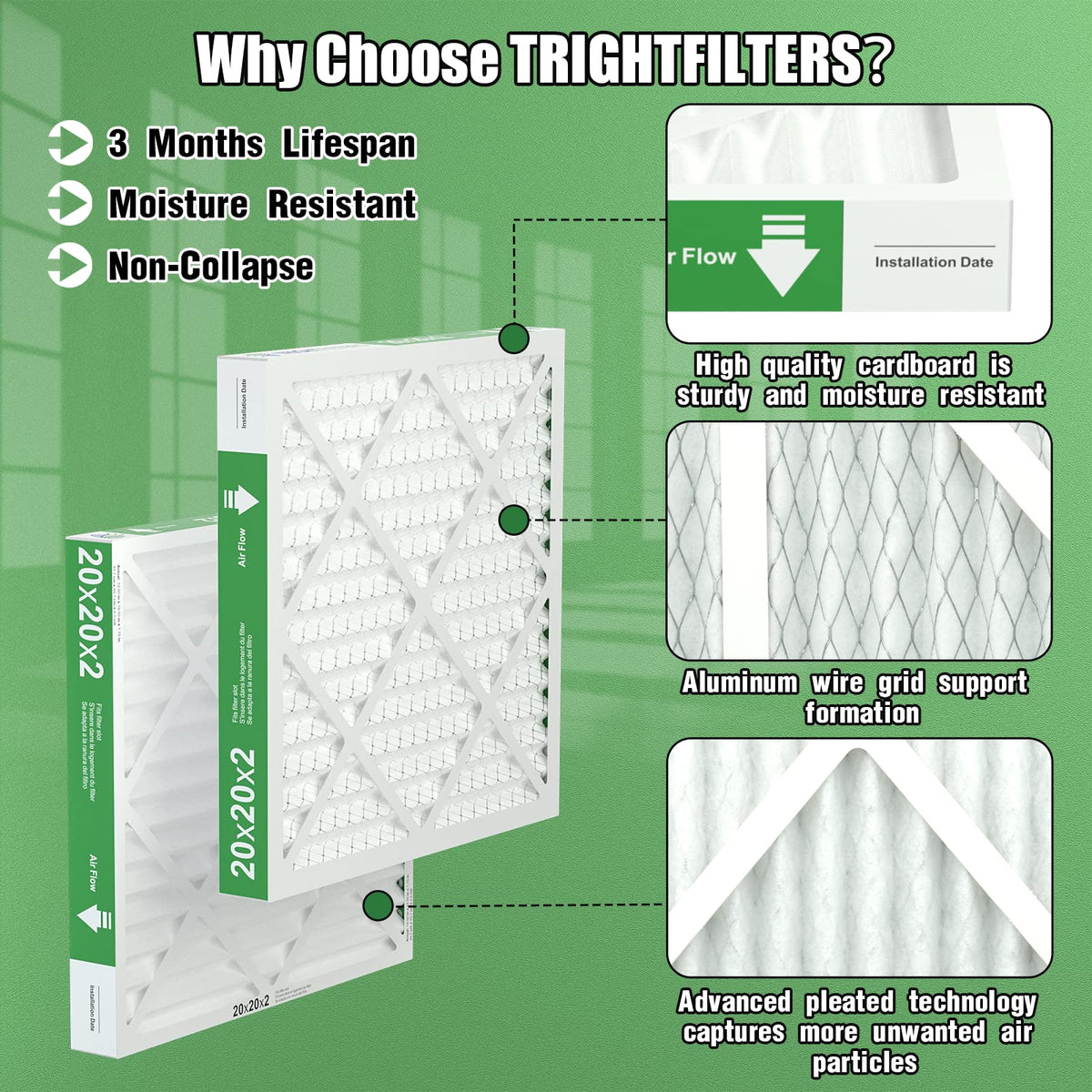 TRIGHTFILTERS 14x20x1 Air Filter 4 Pack, MERV 8 Filter Replacement