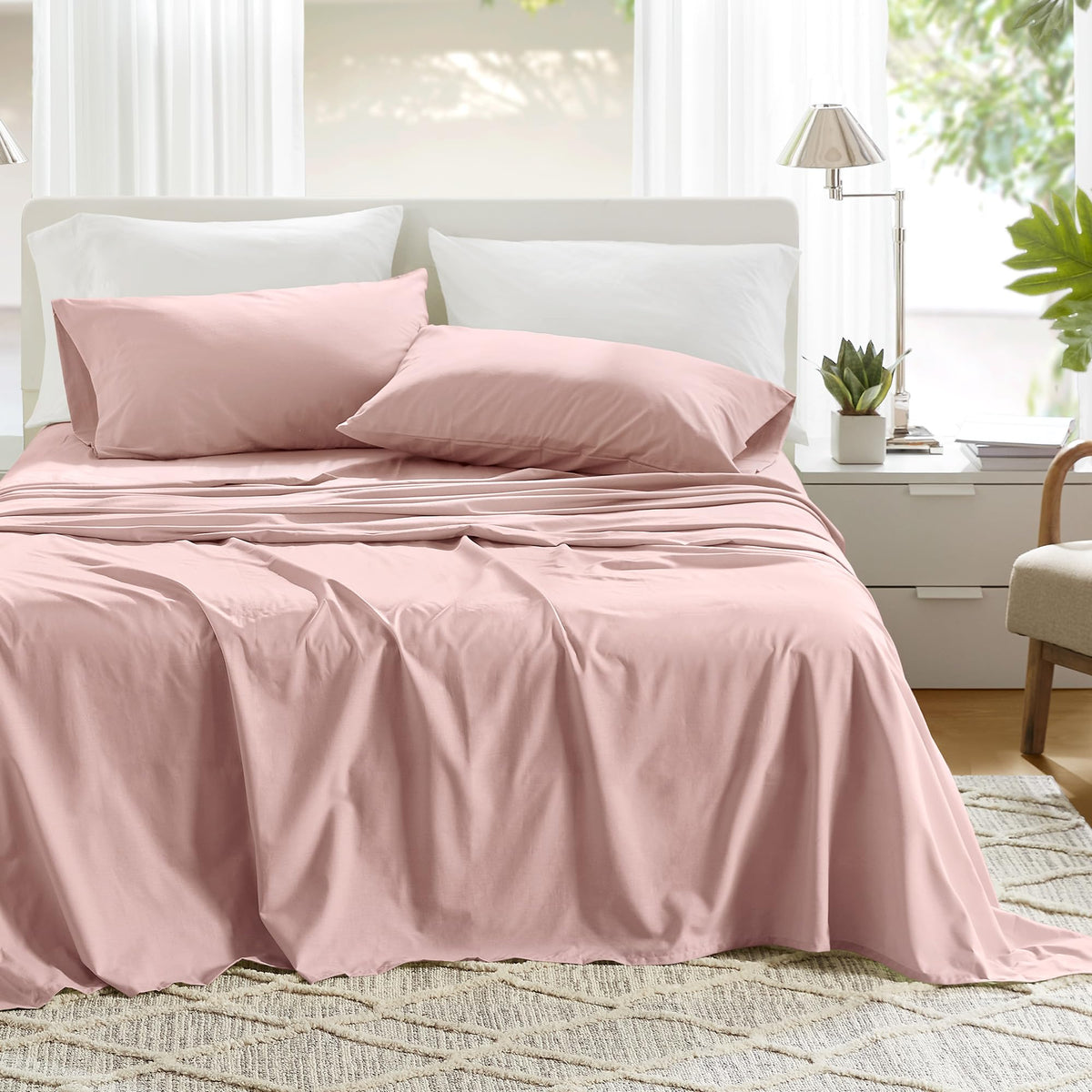 Comfort Spaces 100% Cotton Percale Sheets Twin XL Size 3 Pc, Diamond Sliver