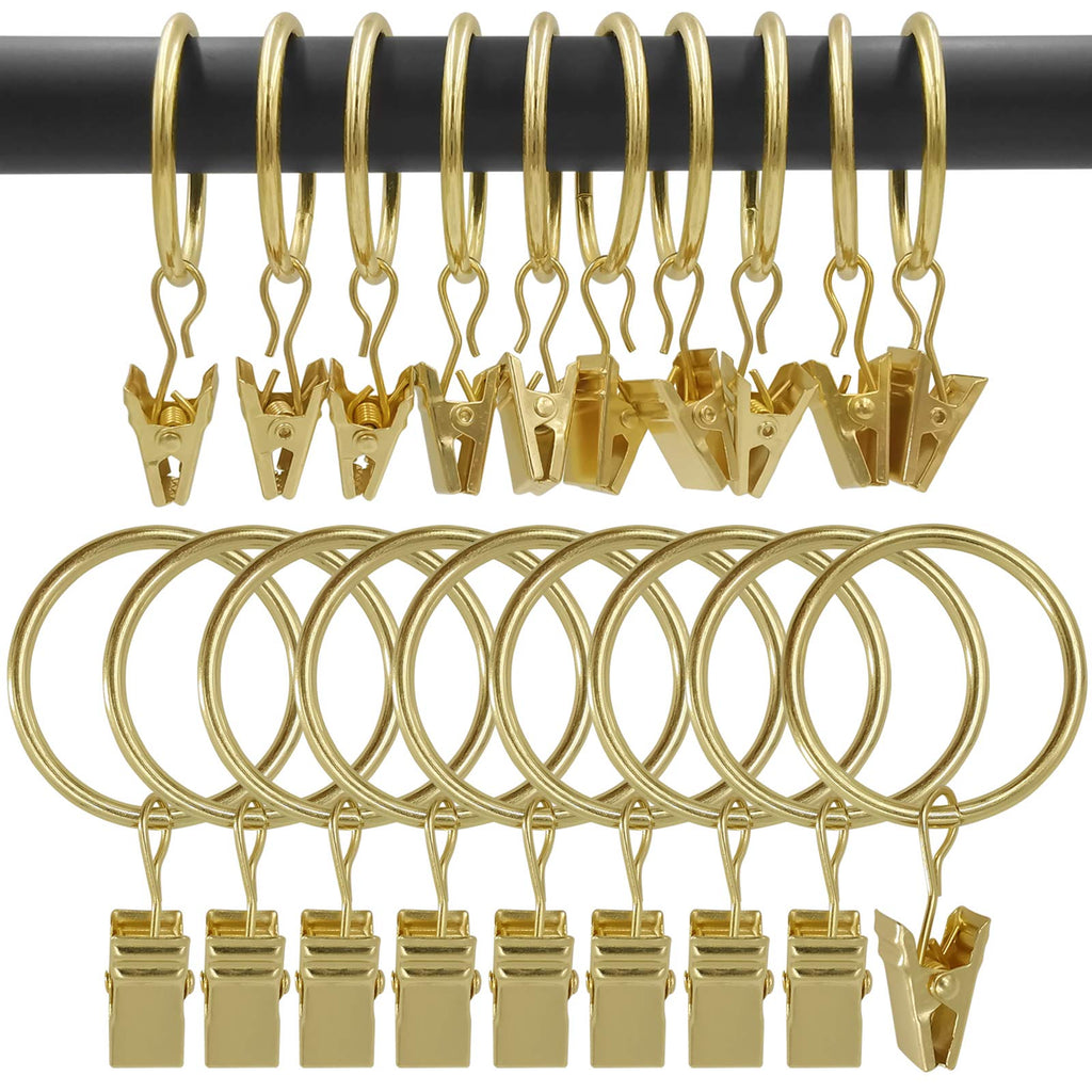 40 Pack Metal Curtain Rings with Clips, 1.5 in ID, Gold