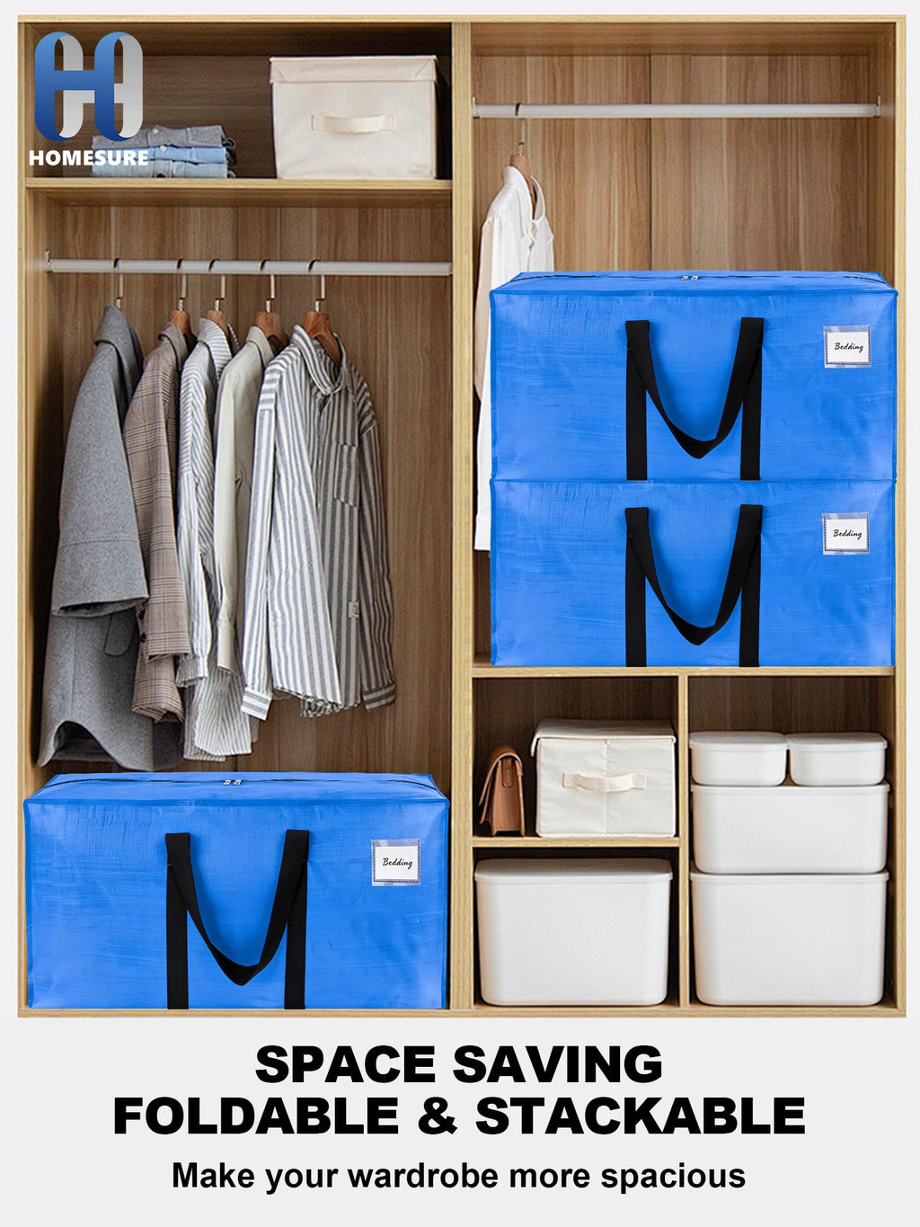 HOMESURE Supports 200lbs Heavy Duty Moving Bags - Strong Zipper & Wrap-Around Handles - Water-Resistant Storage Totes, Durable Alternative to Moving Boxes - 4 Pack - Semi-Transparent