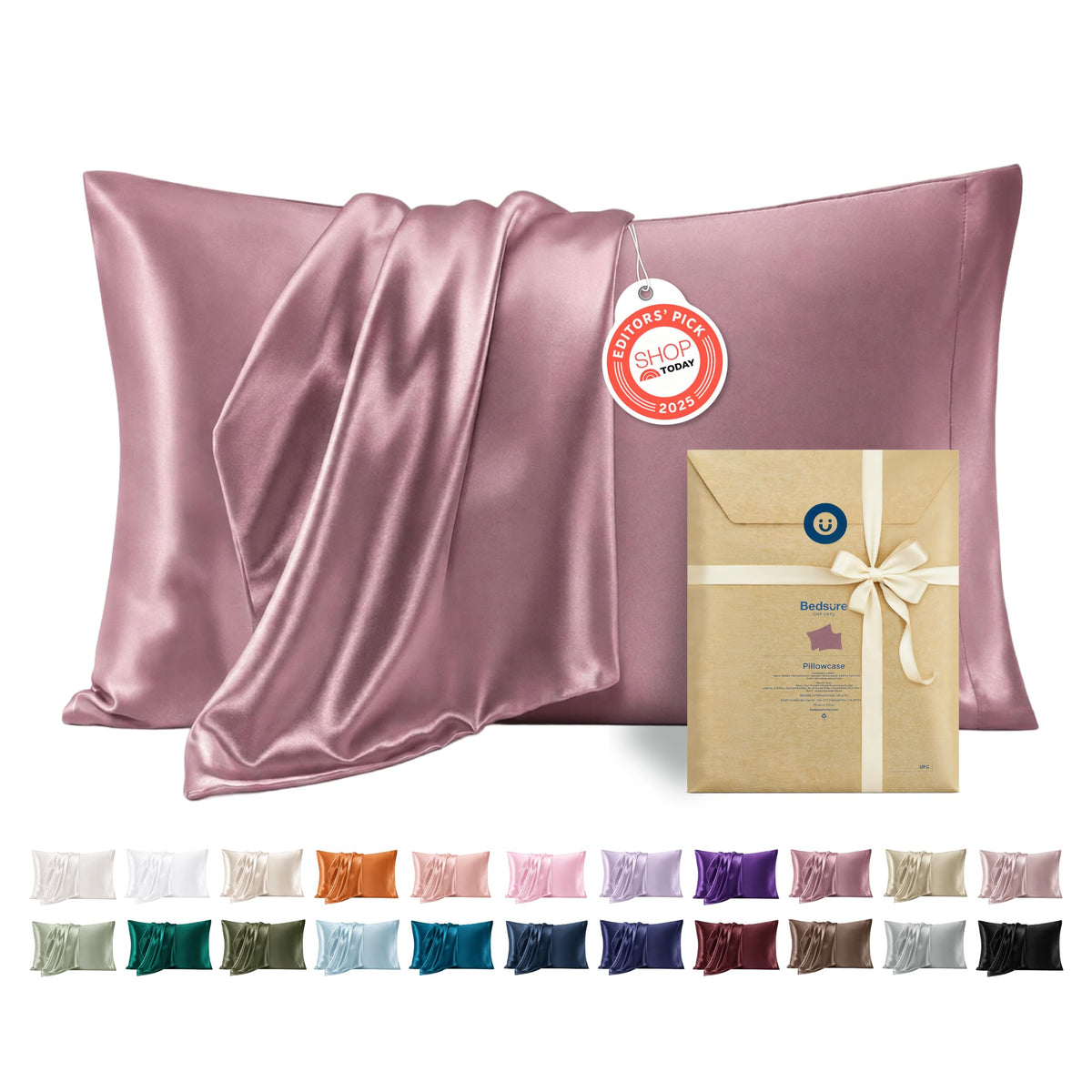 Bedsure Satin Pillowcase Standard Set of 2, Similar to Silk Pillowcase Grey