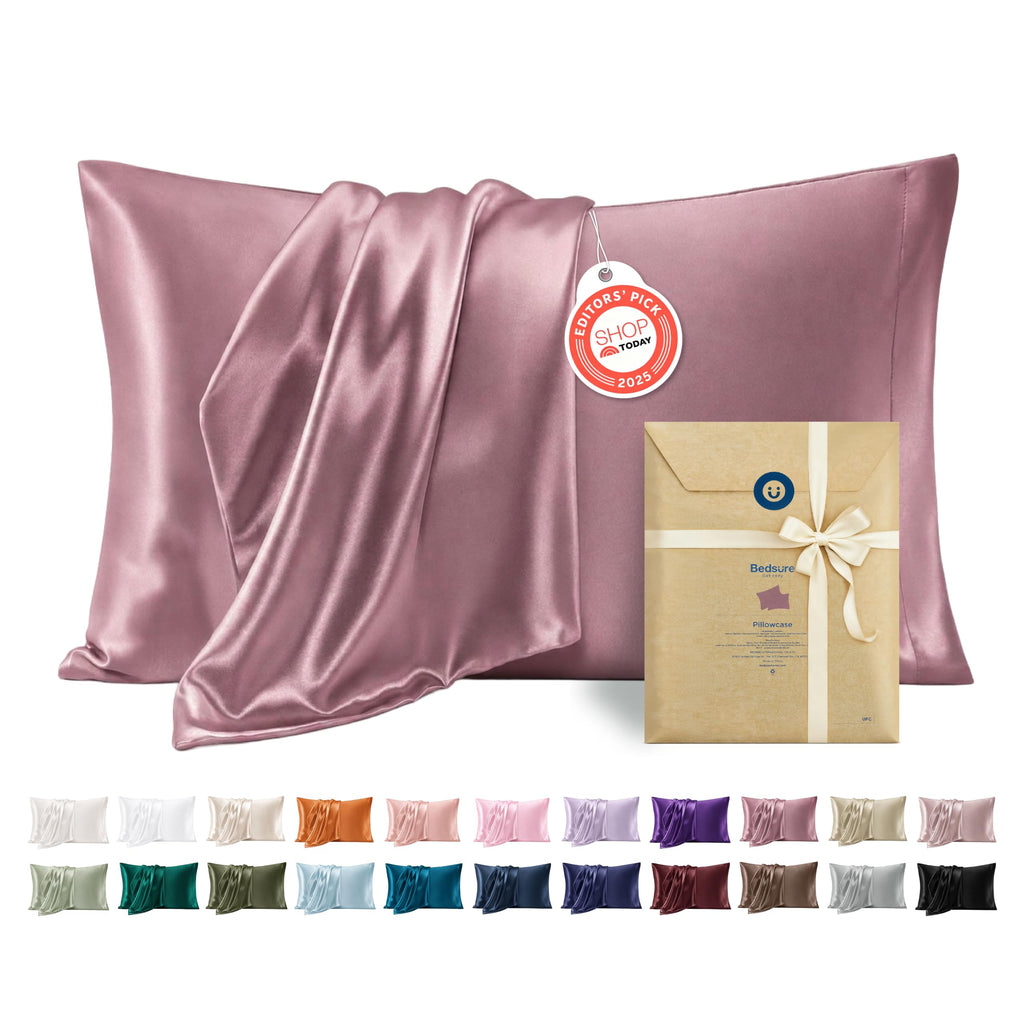 Bedsure Satin Pillowcase Standard Set of 2, Similar to Silk Pillowcase Grey