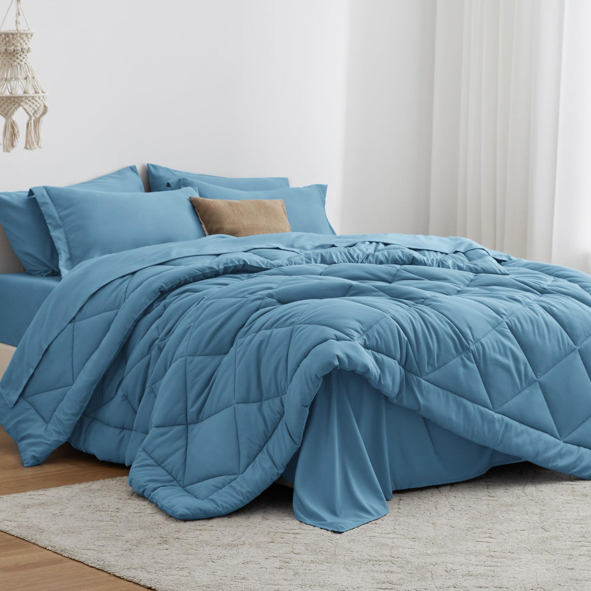 Love's cabin Twin Comforter Set, 5 Pieces Bed in a Bag, Aqua