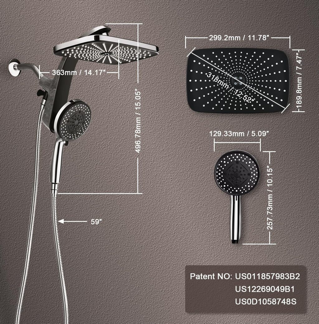 Rain Shower Head with Handheld Showerhead, Chrome 1.8GPM 460311