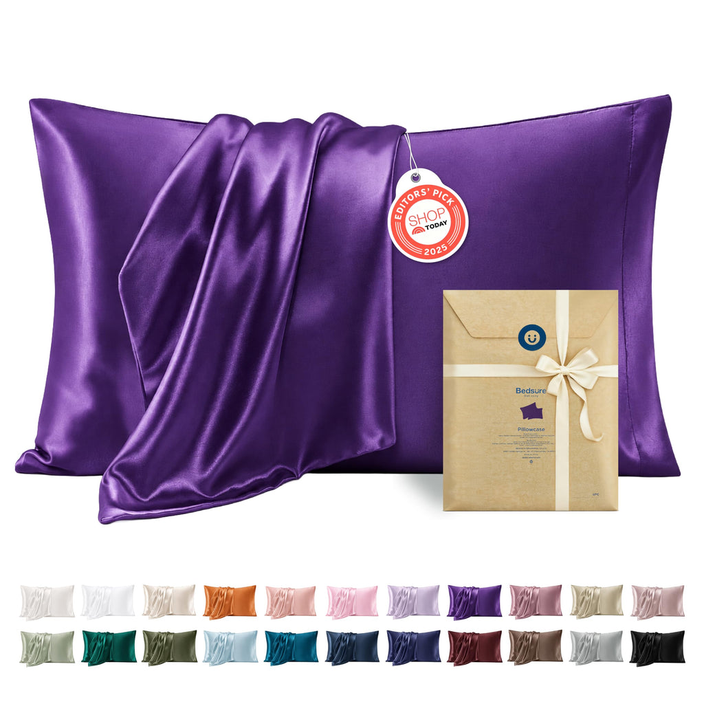 Bedsure Satin Pillowcase Standard Set of 2, Similar to Silk Pillowcase Grey