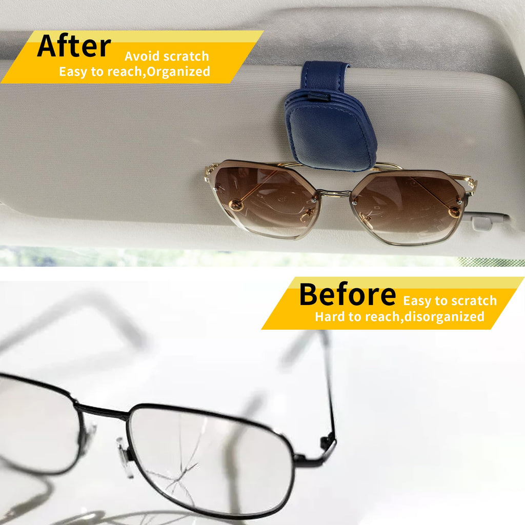 Yuoyar Magnetic Leather Sunglasses Holder for Car, 2 Packs (Silver Grey)