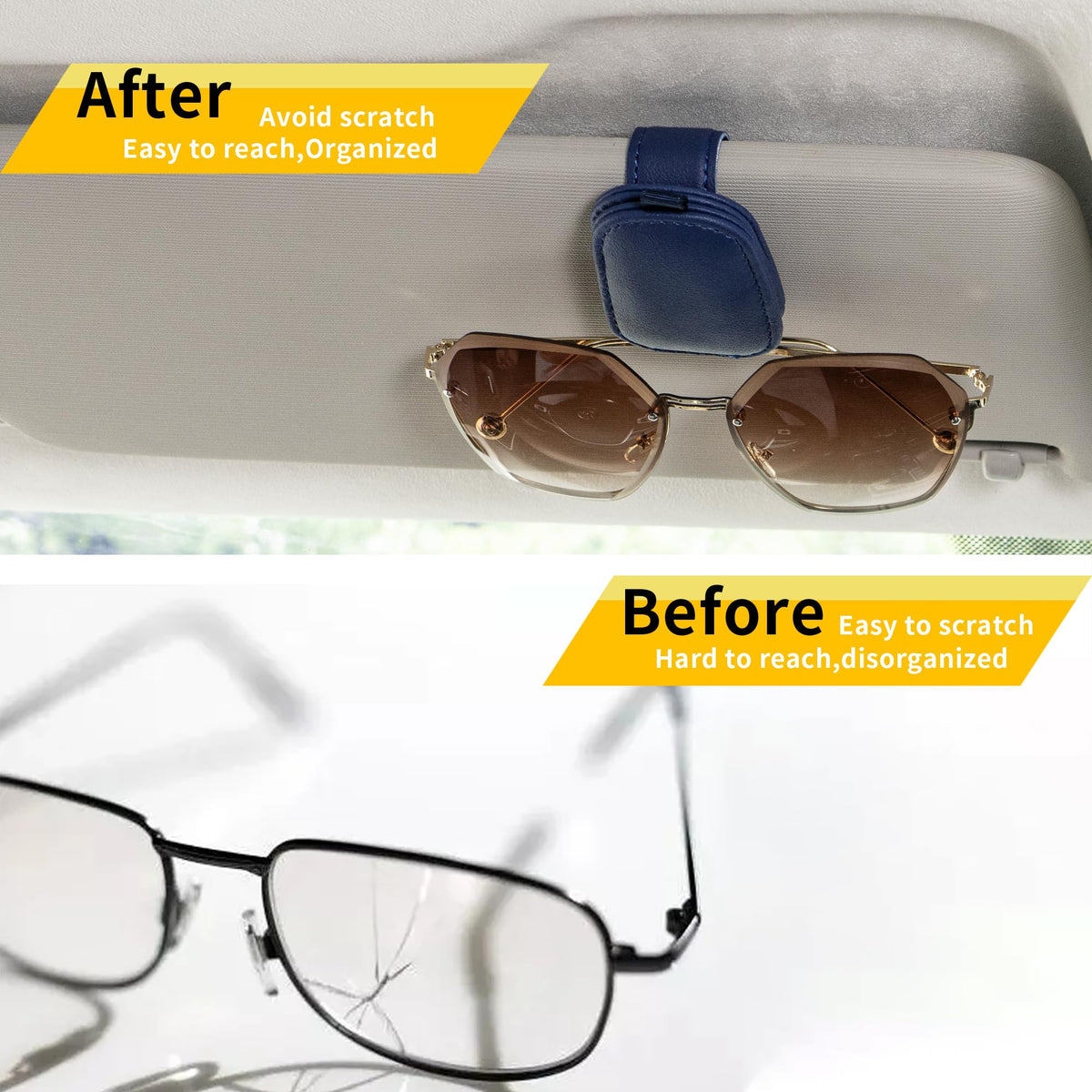 Yuoyar Magnetic Leather Sunglasses Holder for Car, 2 Packs (Silver Grey)