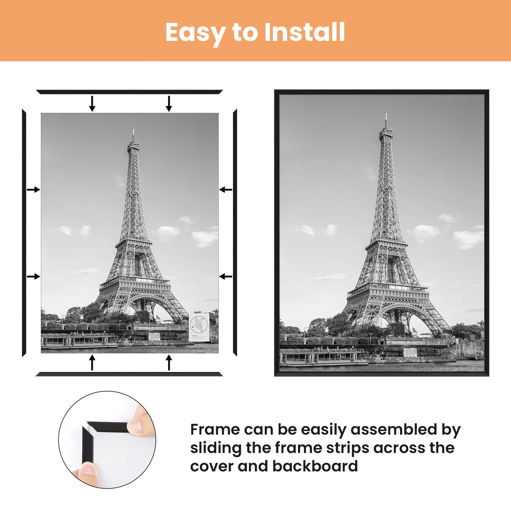 upsimples 12x16 Poster Frame, Easy Slide-In Assembly, White, 3 Pack