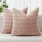 MIULEE Corduroy Decorative Throw Pillow Covers 18x18 Light Brown Pack of 2