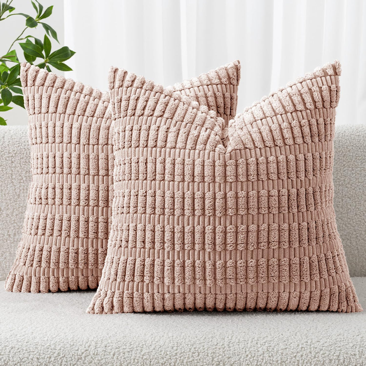 MIULEE Corduroy Decorative Throw Pillow Covers 18x18 Light Brown Pack of 2