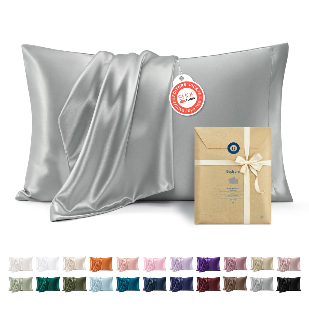 Bedsure Satin Pillowcase Standard Set of 2, Similar to Silk Pillowcase Grey