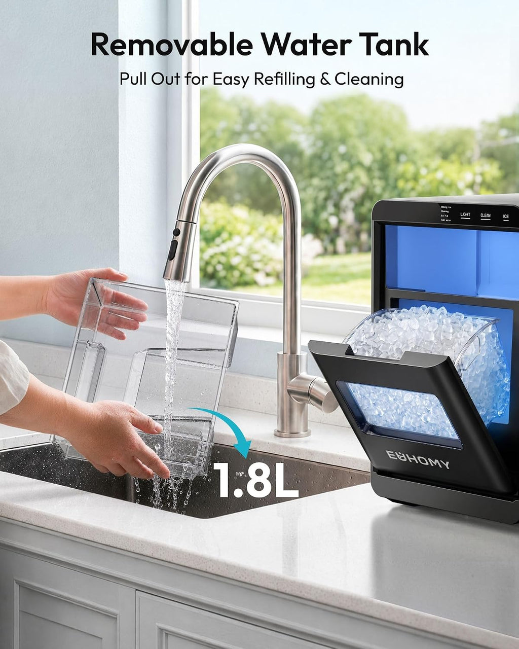 EUHOMY Nugget Ice Maker Countertop, 44lbs/24H, Ready in 7-10Mins, Black