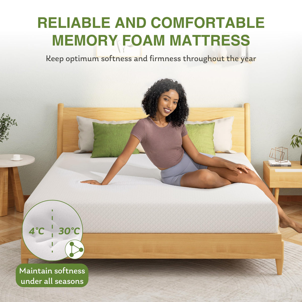 EGOHOME Twin Mattress 14 Inch, Green Tea Memory Foam Mattress, Medium Plush