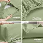 Queen Sheet Set, 4 Pieces 16" Deep Pocket Hotel Luxury Sheets, Heather Sage